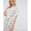 Wrap Stripe Dress with Choker Detail